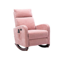 Electric Massage Rocking Chair, Modern Upholstered Nursery Glider Rocker with Vibrating Massage and Extending Footrest, Comfy High Back Armchair Single Sofa Chair with Wooden Base & Side Pocket, Pink