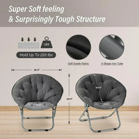 Folding Saucer Chair with Metal Frame and Ergonomic Seat, Portable Moon Chair with X-Shape Tube and Soft Fabric Comfy Lounge Room Chairs for Bedroom Living Room Courtyard