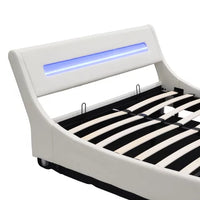 Full Upholstered Led Bed Frame Wave Like Low Profile, Platform Bed Frame with Underneath LED Lights, LED Bed Frame with Storage&headboard Faux Leather,Wooden Slats Support,No Box Spring Needed White