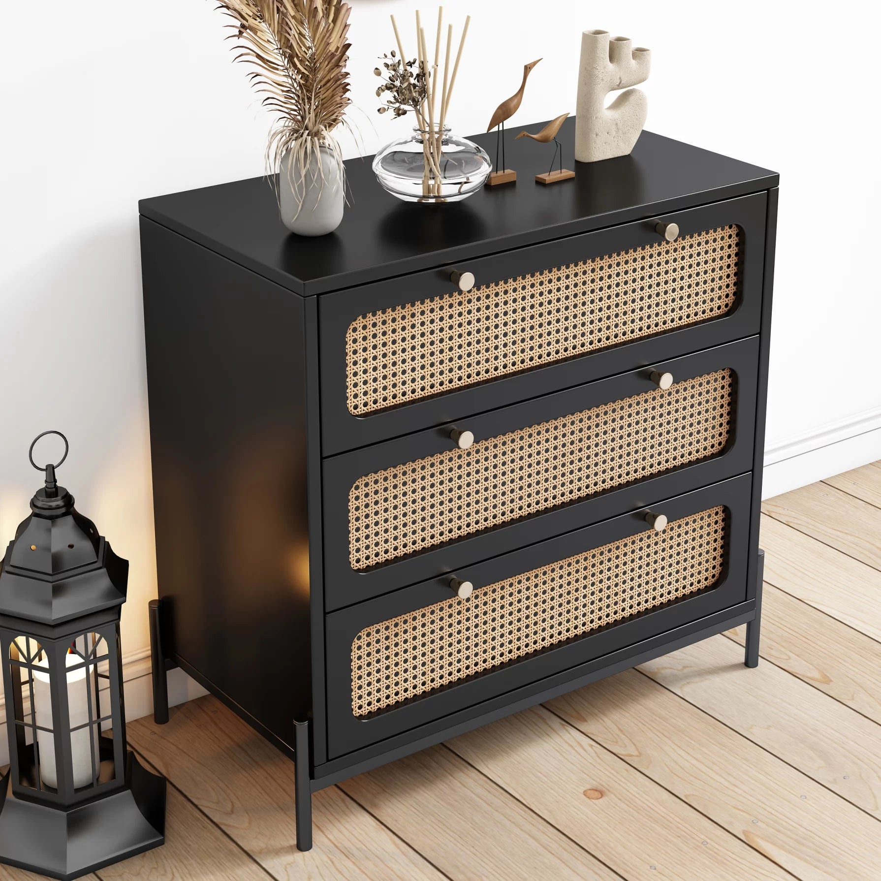 Modern 3 Drawer Dresser, Rattan Chest of Drawers with Spacious Storage tripletreebrands Modern 3 Drawer Dresser, Rattan Chest of Drawers with Spacious Storage tripletreebrands