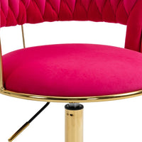 Home Office Desk Armchair with Wheels, Comfy Velvet Upholstered Accent Vanity Chair with Gold Base, Adjustable Hight Swivel Task Computer Chair for Living Room, Bedroom, Rose Red