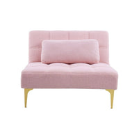 35.5 Inch L Modern Teddy Convertible Single Futon Sofa Bed with 1 Pillow, Multifunctional Armless Futon Chair with Metal Legs, Comfy Sofa Chair for Living Room, Office, Studio, Apartment, Pink