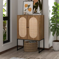 41.34inch Tall Accent Cabinet, Rattan Sideboard Cupboard with Adjustable Shelf and 2 Doors, Free Standing Storage Cabinet for Living Room, Kitchen, Bedroom, Walnut