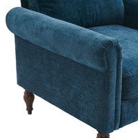 Chenille Accent Armchair, Small Single Sofa with Curved Armrest and Solid Wood Gourd Foot, Modern Upholstered Reading Chair for Apartment Bedroom Office, Blue-Green