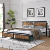 Metal Platform Bed,King Size Platform Bed Frame with Wood Headboard & Footboard,Heavy Duty Platform Bed with Metal Slat Support and Underbed Storage for Bedroom,No Box Spring Needed,Rustic Brown