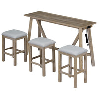 Dining Table Set for 3,Multipurpose Home Kitchen Dining Bar Table Set with 3 Upholstered Stools,Home Kitchen Furniture,4 Piece Dining Sets,Natural Wood Wash