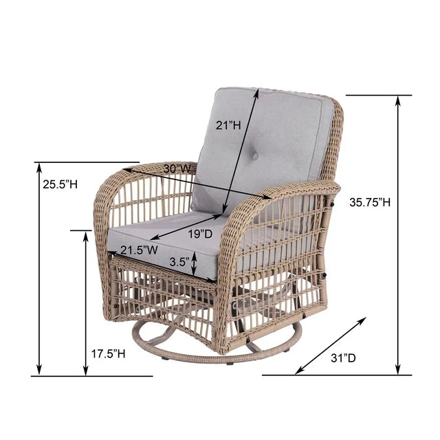 Single Outdoor Rattan Rocker Chair, 360 Degree Patio Swivel Glider Chair with Removable Cushion Cover, Outdoor Rocking Swivel Chair for Outside Deck Porch Garden, Slide Back and Forth