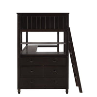 Twin size Loft Bed with Desk and Storage Cabinet, Wooden Loft Bed with Shelves and Drawers for Kids Teens Adults, No Box Spring Needed, Espresso 80.7"L x 56.2"W x 69.4"H