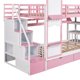Twin-Over-Twin Castle Style Bunk Bed with 2 Drawers and 3 Shelves, Wood Bunk Bed Frame with Slide and Storage Staircase for Kids Teens Boys Girls, Space Savings,Pink