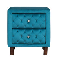 INCLAKE Upholstered Nightstand with Two Drawers, Side Table Wooden Accent End Table Storage Cabinet, Modern Wood Bedside Table with Velvet Fabric, Bedroom Furniture, Blue