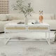Coffee Tables with 2 Rattan Decorated Drawers, Modern Sofa Center Stand Table with Iron Frame and Smooth Tabletop for Living Room, White Frame