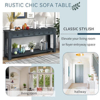 64"Long Console Table, Narrow Sofa Table with 4 Storage Drawers&Bottom Shelf, Storage Console Table, Classic Accent Retro Entryway Sofa Table for Entryway,Hallway, Livingroom, Navy