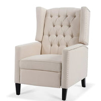 27" Wide Manual Push Recliner Chair, Linen Fabric Button Tufted Wingback Reclining Chair, Nailhead Trim Single Sofa Chair with Footrest, Lounge Chair for Bedroom Living Room Guest Room， Beige