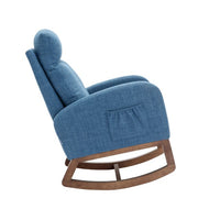 Upholstered Nursery Rocking Chair Indoor, Accent Glider Rocker with Headrest, Side Pockets and Wood Base, Comfy Lounge Single Sofa Chair for Living Room, Bedroom, Weight Capacity 300 Pounds, Blue