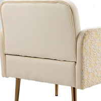 Mid Century Modern Accent Chair, Velvet Fabric Single Lounge Reading Armchair with Button Tufted & Side 3D Pattern, Upholstered Comfy Accent Arm Chair with Tapered Legs for Living Room, Bedroom, Beige