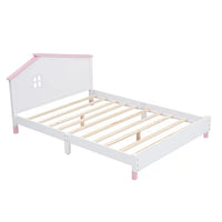 3-Piece Bedroom Furniture Set, Full Size Platform Bed Frame with Cute Nightstand & Storage Six-drawer Dresser for Kids Teens Bedroom, No Box Spring Required, Pink&White