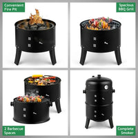 31" Steel Charcoal Smoker, Heavy Duty Round BBQ Grill, Adjustable Air Outlet, Detachable 2-Layers Outdoor Patio Barbecue Cooker with Othermometer, for Outdoor Cooking, Balcony Picnics, Party