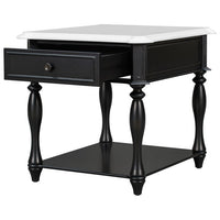 End Table Nightstand, Coffee Table with Open Styled Shelf & Large Storage Space, Classical Side Table with Metal Handles & Drawer for Living Room, 24.00"Lx27.90"Wx23.90''H, Black