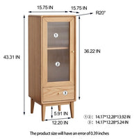 Solid Oak Wood Storage Cabinet, Free-Standing Corner Cabinets Storage Table with Vintage Glass Door, 2 Shelves,1 Drawers and Brass Handle for Living Room Entryway Kitchen Hallway TV Stand
