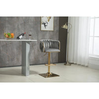 Velvet Bar Stools Set of 2, Swivel Woven Modern Adjustable Gold Bar Stools, Swivel Counter Height Barstools with Backs Gold Metal Tall Kitchen Chairs for Home Bar Dining Room Kitchen Island, Gray