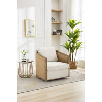 360 Degree Swivel Leisure Arm Chair with Seat Cushion for Office, Lounge, Velvet Swivel Barrel Chair with Throw Pillow, Upholstered Swivel Round Accent Sofa Chair, Weight Capacity 300 Pounds, Beige