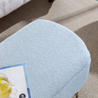 Storage Ottoman Bench with Golden Metal Legs,Modern Faux Fur Entryway Bench,Accent Ottoman Bench Upholstered Padded with Storage for Living Room Bedroom Foyer,Blue