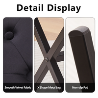 TRIPLE TREE Tufted Ottoman Foot Vanity Stool Thickened Cushion Metal X Leg Shoe Changing Step Stool for Living Room Bedroom Black