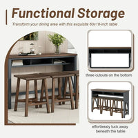 4-Piece Bar Table Set with 3 Stools, Farmhouse Wood Counter Height Dining Table Set with 60" Console Kitchen Table and Chairs, Home Bar Pub Breakfast Set, for Small Places, Dining Room, Walnut