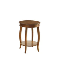 Round End Table with 1 Drawer & Open Storage Shelf, Side Table with Wooden Cabriole Leg, Night Stand for Living Room Bedroom, Walnut