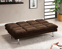 Triple Tree Contemporary Style Futon Sofa Bed Microfabric Converted Into Bed Wit Extra Leg Support Chrome Base Legs Dark Brown Finish