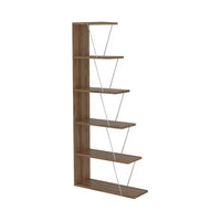 Display Shelves, Modern Home Office 5-Tier Bookshelf Organizer with Metal Support Pillar and Wood Shelves, Freestanding Narrow Bookshelf Office Furniture, Walnut+White