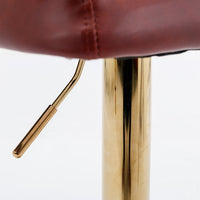 PU Swivel Counter Height Stools Set of 2, PU Leather Upholstered Bar Stool Adjustable Bar Height Kitchen Island Stool Chairs Buttun Tufted with Metal Legs (Burgundy)