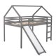Full Size Loft Bed with Slide,Roof and Ladder, Wooden House Bed Frame for Kids Teens Girls Boys, Playhouse Bed, No Box Spring Needed, Gray