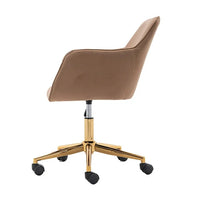 Modern Swivel Home Office Chair, Cute Mid-Back Velvet Upholstered Computer Desk Chair Armchair with Gold Metal Legs and Universal Wheels, Adjustable Height 360 Swivel Vanity Task Chair, Light Coffee