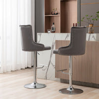Swivel Bar Stools Set of 2 Adjustable Bar Chair with Back Velvet Tufted Counter Stool Modern Upholstered Kitchen Stool with Nailhead for Kitchen Island Restaurant Pub Counter (Gray)