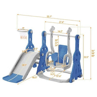 Toddler Slide and Swing Set 3 in 1, Freestanding Baby Slide Climber Playset with Basketball Hoop and Extra Long Slide, Indoor Outdoor Backyard Playground Toys for Toddlers Age 1-5, Blue