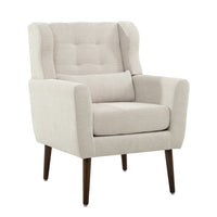 37.6 Inch Chenille Accent Chair, Modern Wing Chair with Upholstered Cushion and Pillow, Comfy Lounge Armchair for Living Room, Bedroom, Office, Beige