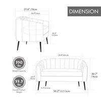 TRIPLE TREE 50.2'' Modern Accent Chair with Metal Legs, Upholstered Chenille Lounge Chair, 2-Seater Leisure Armchair for Living Rooms, Bedrooms, Dorm, Studio, Office, Ivory