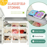 Kids Toy Storage Organizer with 14 Bins and Toy Shelf, Nursery Organizer Kids Furniture Set Toy Storage Cabinet Unit with HDPE Shelf and Bins for Playroom, Bedroom, Living Room, Gray