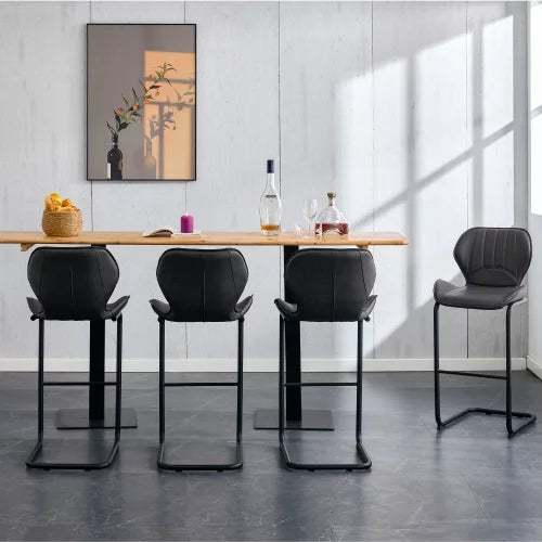 Bar Stools Set of 4,Curved Counter Height Armless Bar Chairs with Chrome Legs Foot Rest and Back, PU Leather Foam Upholstered Bar Stools for Dining and Kitchen Island Pub,stripe-Brown