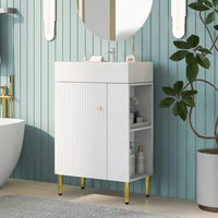 Bathroom Vanity, Cabinet with Undermount Sink Overflow White Drop in Ceramic Sink Top, 21.6" Bathroom Vanity, Solid Structure, Easy Assemble, Right side storge