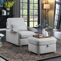 Accent Chair with Storage Ottoman,Living Room Chair with Folding Side Table,Comfort Armchair with Thick Padded Backrest & Lumbar Pillow,Lazy Sofa Chair,Reading Chair for Bedroom Office,Light Gray