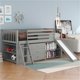 Twin Size Low Loft Bed with Storage Drawers and Shelves, Wood Loft Bed Frame with Guardrail , Gray