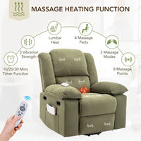 Power Lift Recliner Chair for Elderly with Vibration Massage and Heat, Linen Fabric Sleeper Chair Recliner Chair for Living Room with Side Pockets, USB Ports, Infinite Position (Green)