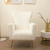 Modern Velvet Accent Chair, Wingback Arm Chair with Gold Metal Legs, Upholstered Single Sofa Chair with Tufted Back, Leisure Armchair Lounge Chair Reading Chair for Living Room Bedroom, White