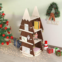 Christmas Rotating Bookshelf,Wooden 4 Tier Storage Rack,360° Display Bookcase Storage Shelves for Study Room,Walnut+Cream