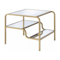 Accent End Table, Rectangular Glass Tabletop Multi-Tier Organizer Shelves Golden Metal Frame, Bedroom Nightstand, Living Room Sofa Side Table, 28" x 24" x 23"