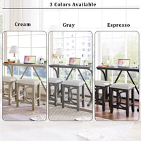 3-Piece Dining Table Set, Farmhouse Wood Bar Set Dining Set with 2 Upholstered Stools, Rectangular Counter Height Dining Table Set with Built-in USB Port, Circle Design Legs, for Small Places, Gray