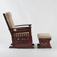 Glider Chair with Ottoman, Upholstered Rocking Chair with Ottoman, Cleanable Upholstered Glider & Nursing Ottoman with Solid Hardwood Base for Nursing Relaxing, Smooth Rocking Motion, Cherry Red