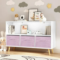 Kids Bookcase with Collapsible Fabric Drawers,Children's Book Display Bookshelf,Toy Storage Cabinet Organizer for Nursery School,Home,Playroom,Pink